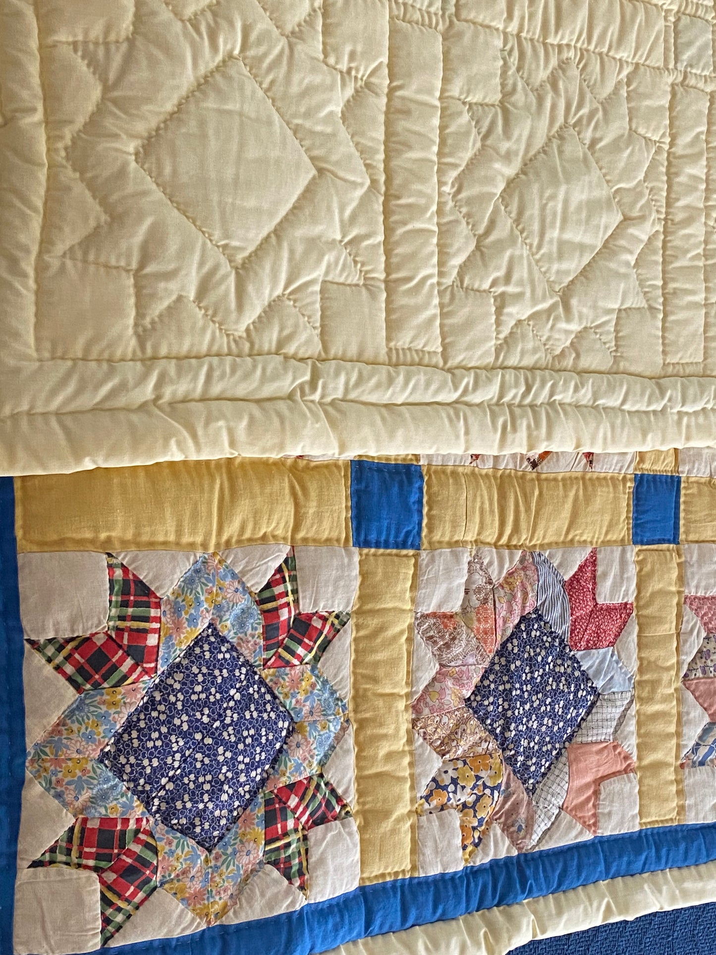 Queen Blue and Yellow Vintage Quilt (Free Shipping)