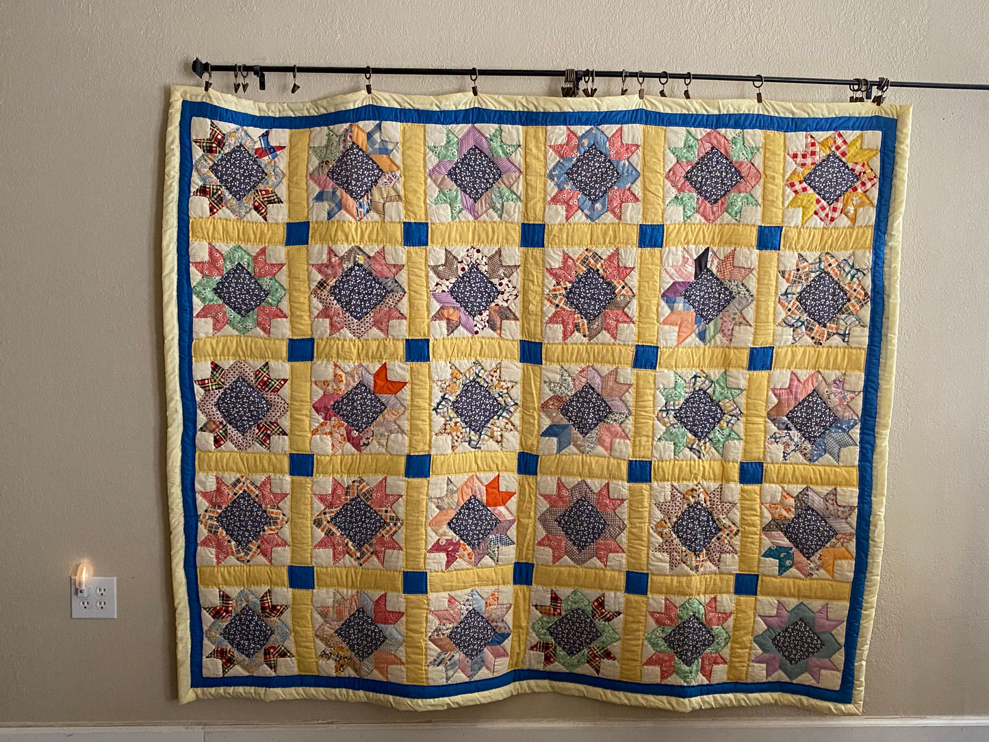 Queen Blue and Yellow Vintage Quilt (Free Shipping)