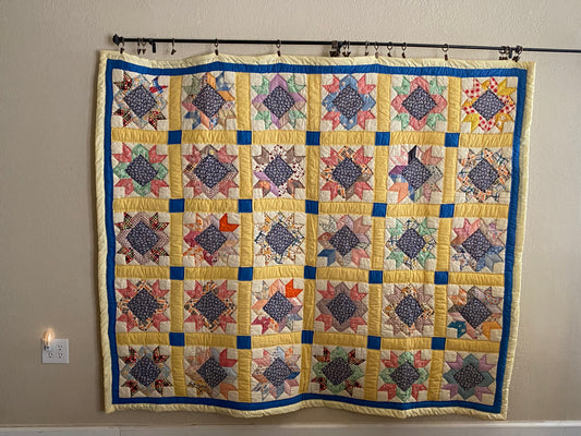 Queen Blue and Yellow Vintage Quilt (Free Shipping)